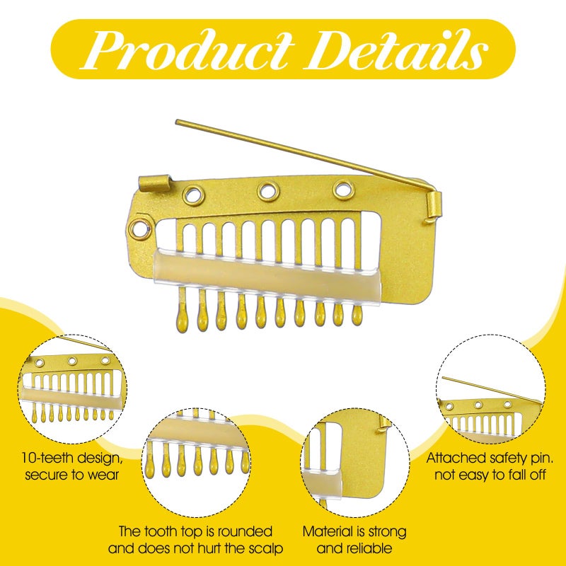 Shimmeroo 12Pcs Chunni Clips with Safety Pins, Dupatta Clips, 10-Teeth Hair Extension Snap Clip to Secure Setting Clip for Girls Women Headscarf & Hijab - Image 3